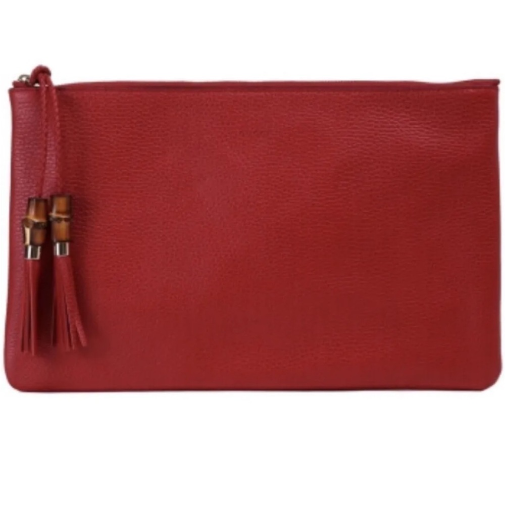 GUCCI Large Red Leather Bamboo Tassel Clutch/Pouch! NWT - Picture 1 of 8